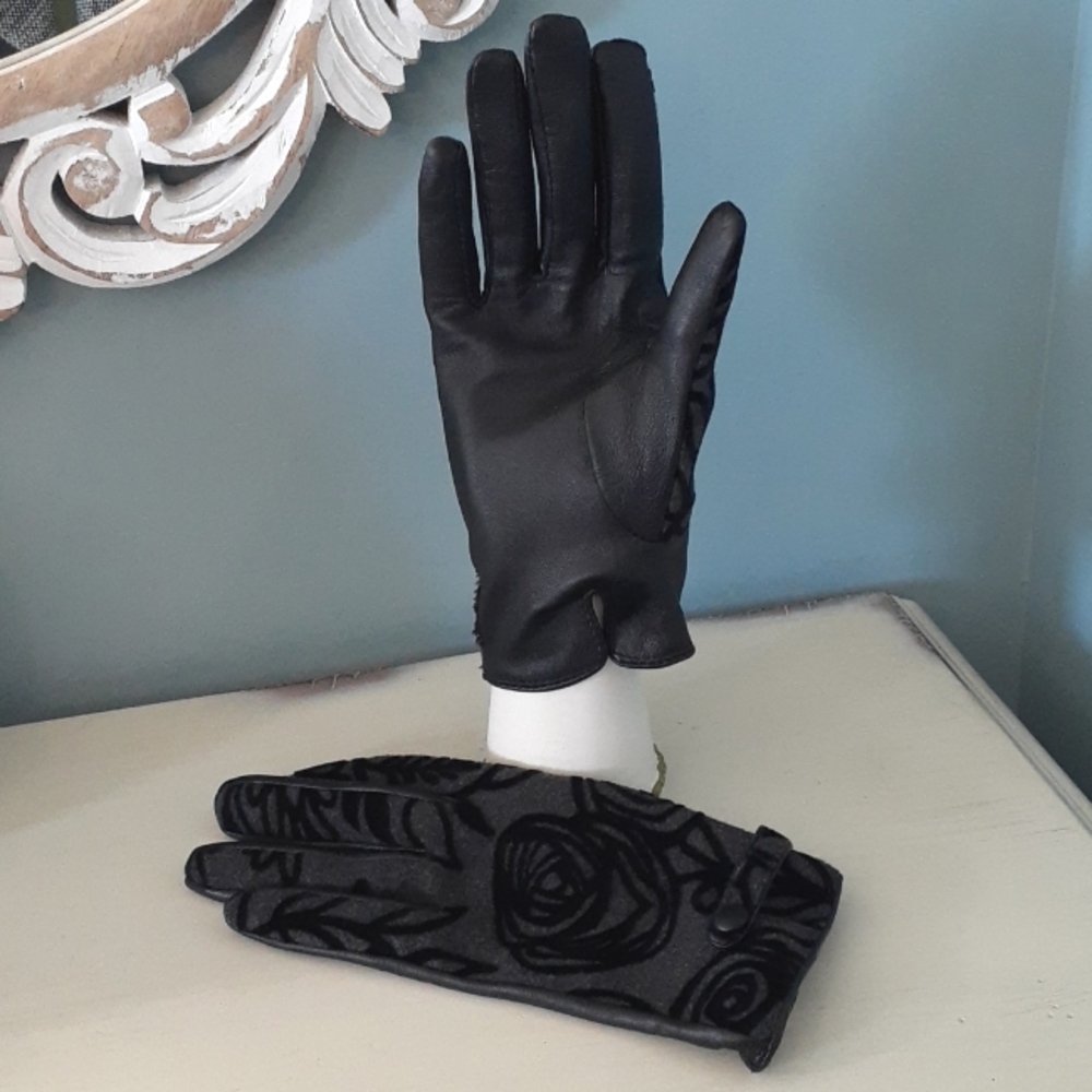 & Grey flannel black velvet floral Liz Claiborne gloves